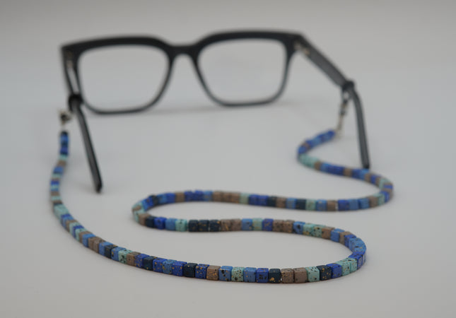 CORDON PERLES CARREES BLEUES